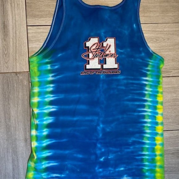 VTG Steve Kinser King Of Outlaws Sprint Car Tie-Dye Tank Top Quaker State Medium - Picture 4 of 6